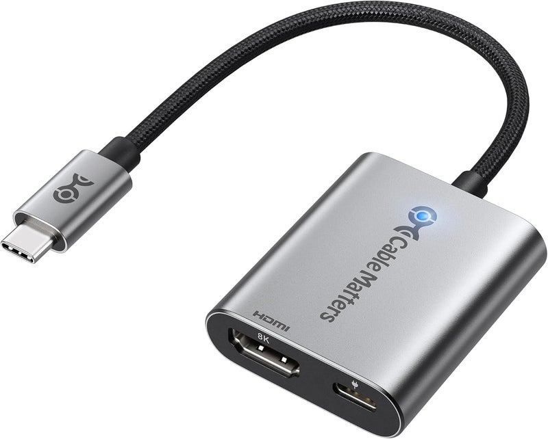 CableMatters محول USB C إلى HDMI 2.1 بسرعة 48Gbps مع شحن 140W لنظام MacOS و Windows، يدعم [4K@240Hz /8K@60Hz HDR]، محول Thunderbolt إلى HDMI، متوافق مع MacBook و XPS، لا يدعم VRR - Image 1